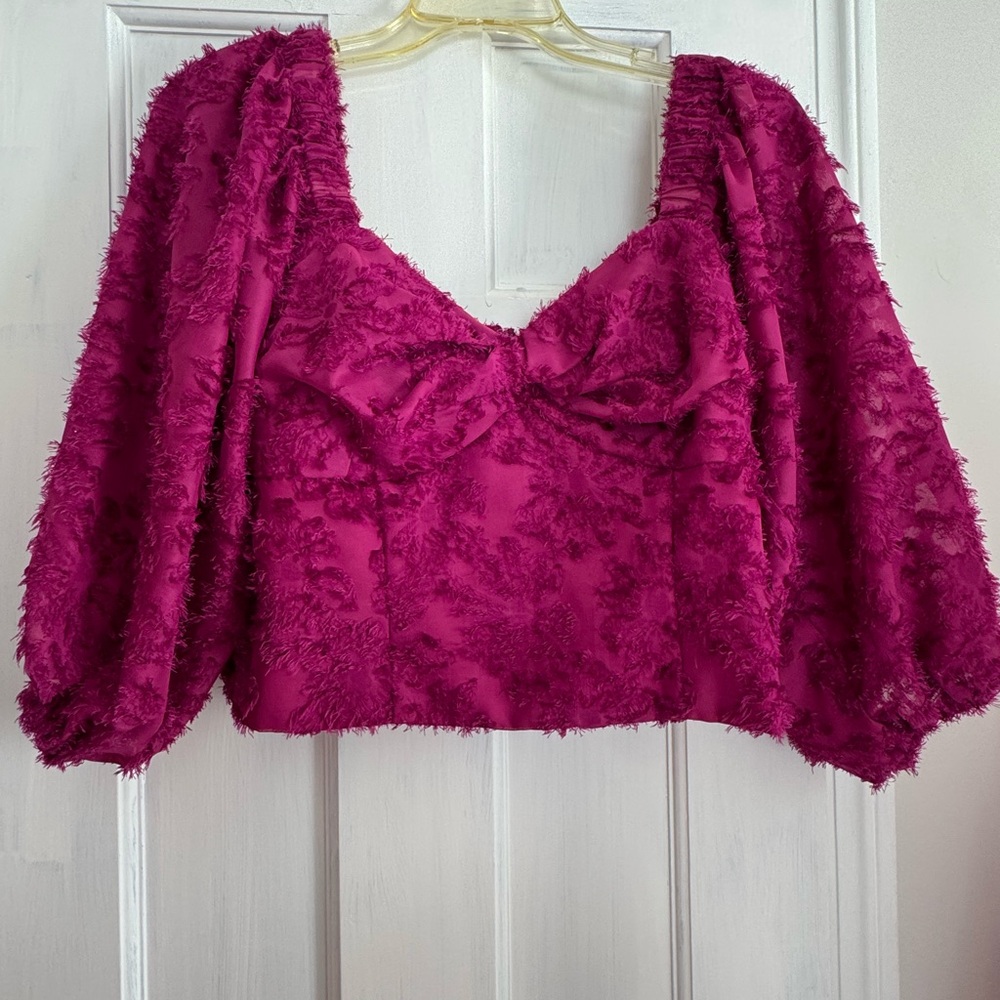 Anthropologie Pink Puff Sleeve Crop Blouse